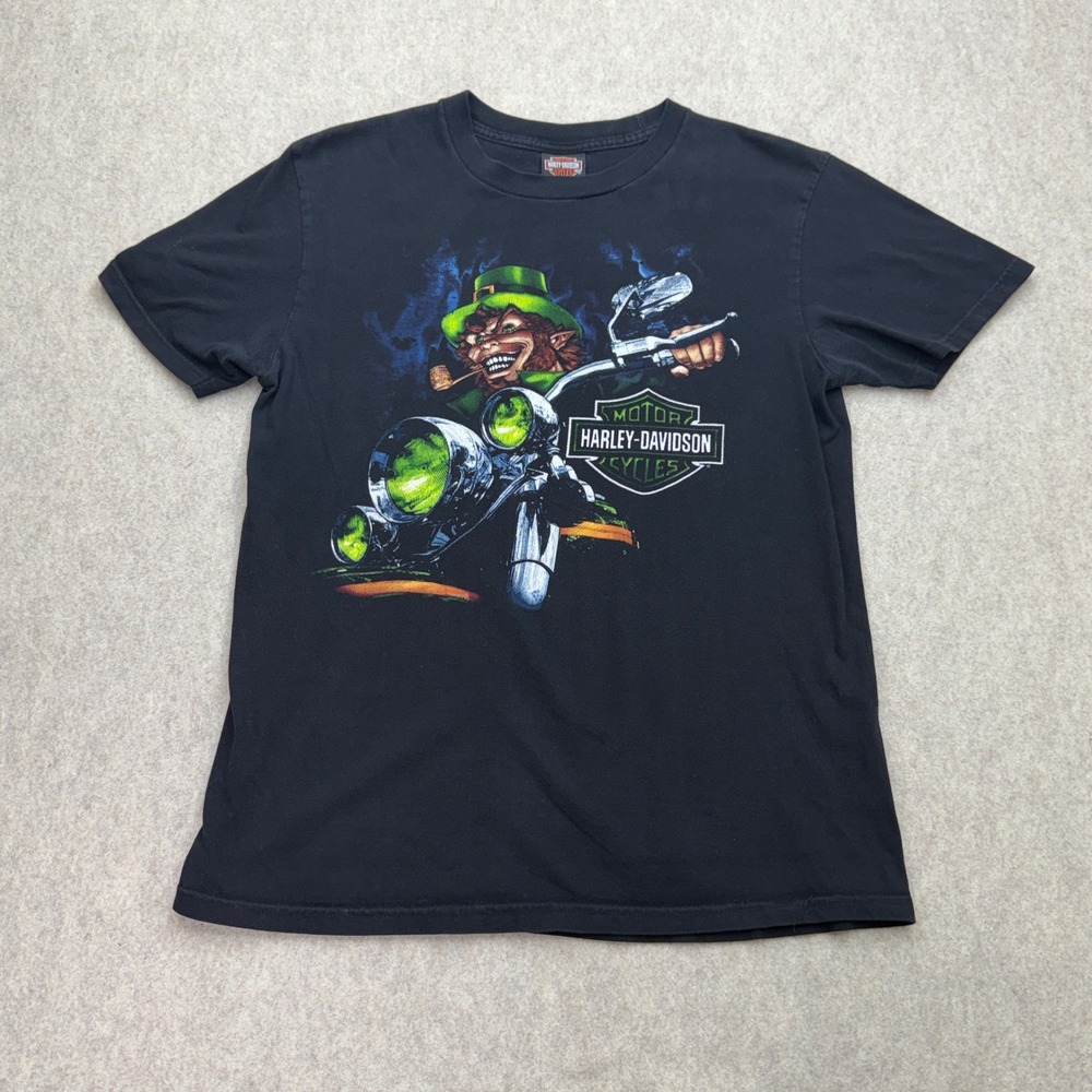 Harley-Davidson T-Shirt Mens L Black Graphic Leprechaun Biker Orlando Florida